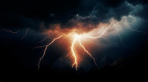 Premium Photo | Lightning in dark storm sky with clouds