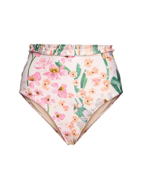 Agua Bendita Nopal Floral Print Lycra Bikini Bottoms Ivory Multi Editorialist