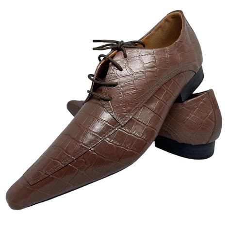 Sapato Masculino Italiano Em Couro Marrom Executivo Croco Ref D