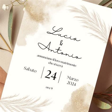 Invito Digitale Matrimonio Boho Gold Inviti Stampabili