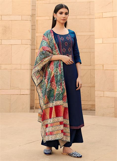 Buy Blue Embroidered Cotton Palazzo Suit In Usa Uk Canada Australia