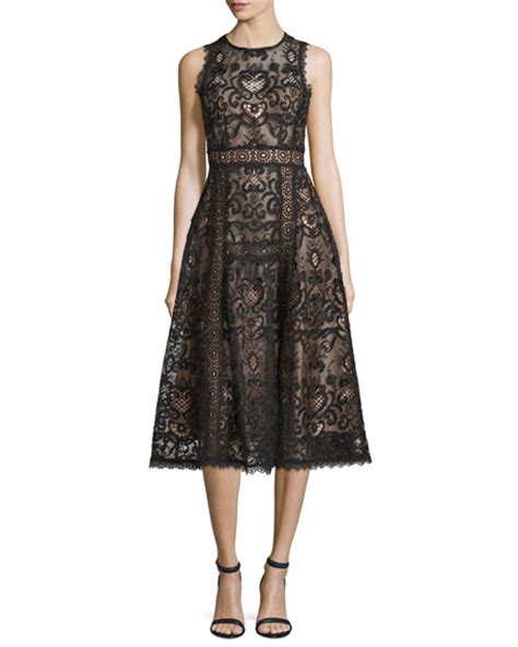 Nanette Lepore Sleeveless Lace Fit Flare Dress Black Neiman Marcus