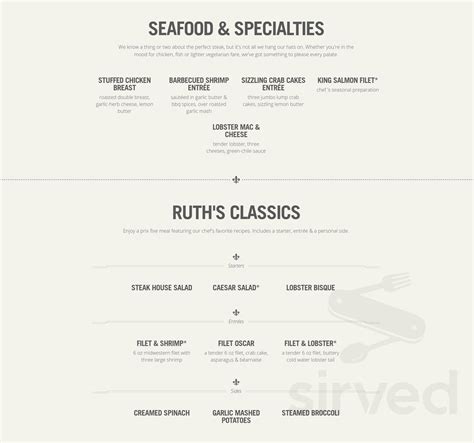 Ruth S Chris Steak House Menu In Atlantic City New Jersey Usa