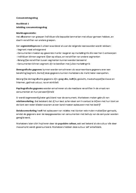 Consumentengedrag Samenvatting Boek En Colleges Consumentengedrag