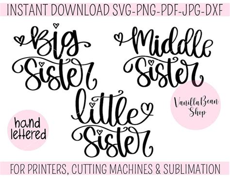 Sibling Svg Bundle Png  Pdf Dxf Hand Lettered Sibling Svg Big Sister