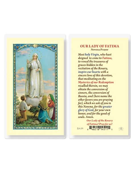 Holy Card Laminated Our Lady Of Fatima Novena Prayer Reillys Church Supply And T Boutique