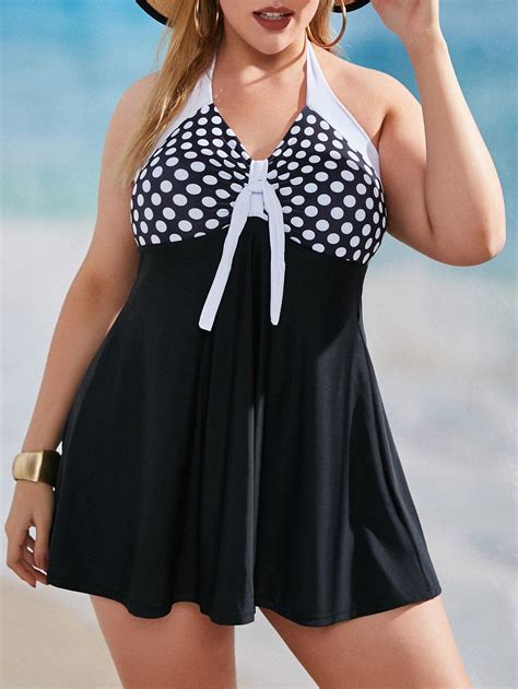 [35 Off] 2021 Plus Size Polka Dot Knot Skirted One Piece Swimsuit In