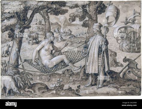 Allegory Of America Drawing Jan Van Der Straet Called Johannes