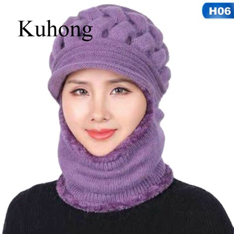 Kuhong Winter Mother Female Lady Woolen Hat Plus Velvet Thickening Warm