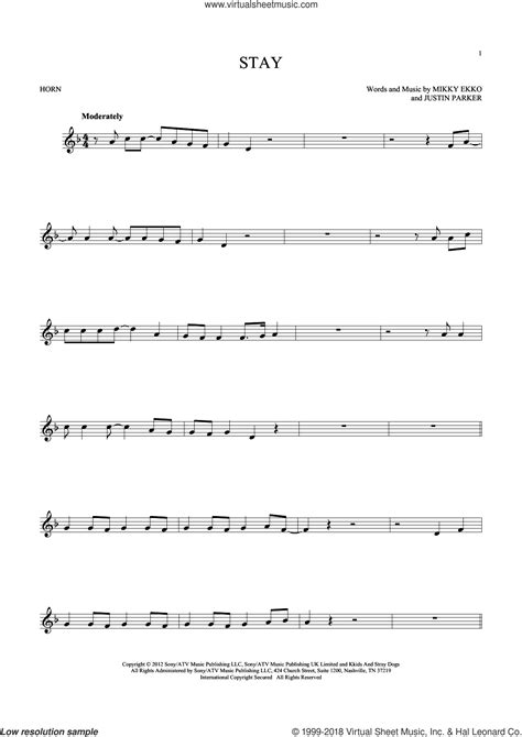 Stay Sheet Music For Horn Solo Pdf Interactive