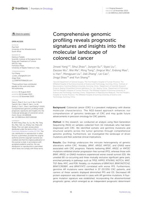 Pdf Comprehensive Genomic Profiling Reveals Prognostic Signatures And