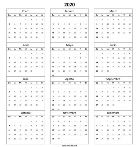 Calendario En Blanco Para Imprimir 2020