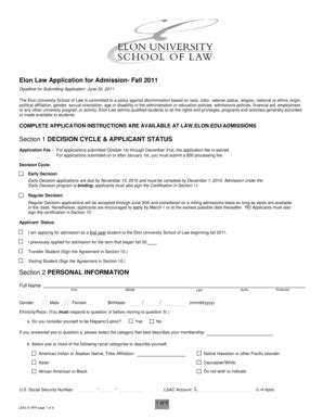 Fillable Online Elon Elon Law Application For Admission Fall 2011