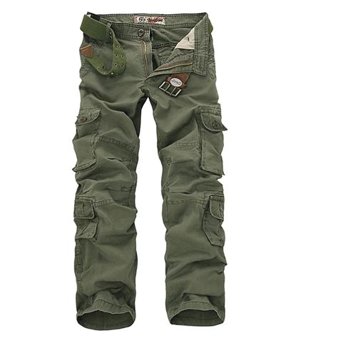 2017 Men Cargo Pants Army Green Multi Pockets Combat Casual Cotton ...