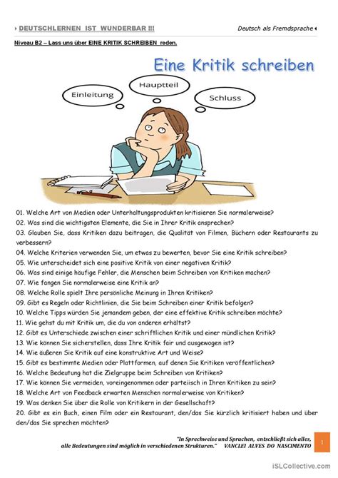 B Lass Uns Ber Eine Kritik Schre Deutsch Daf Arbeitsbl Tter Pdf Doc