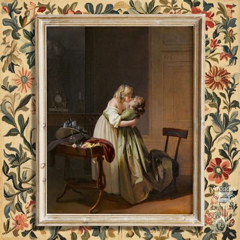 Lesbian Art Print Sapphic Kiss Poster Vintage Renaissance Painting Deux Jeunes Amies Qui S