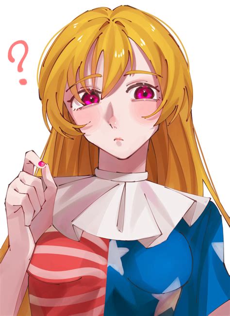 Nasu1225 Clownpiece Touhou Highres 1girl American Flag Dress Blonde Hair Blush Dress
