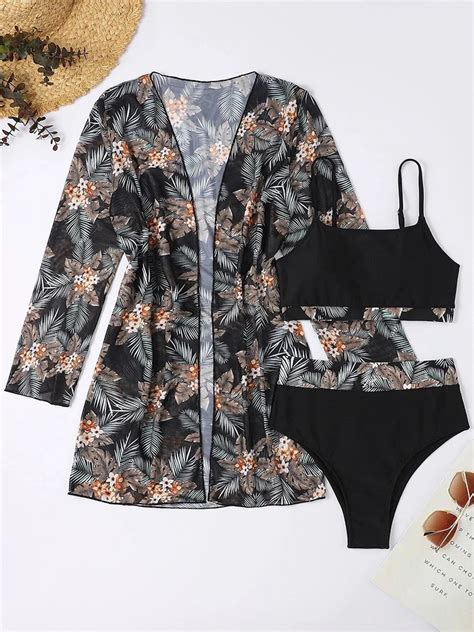 New Long Sleeve Bikini Set Swimwear Women Three Pieces Print