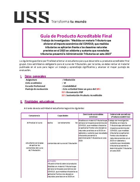 Guía de Producto Acreditable Final La siguiente guía tiene por