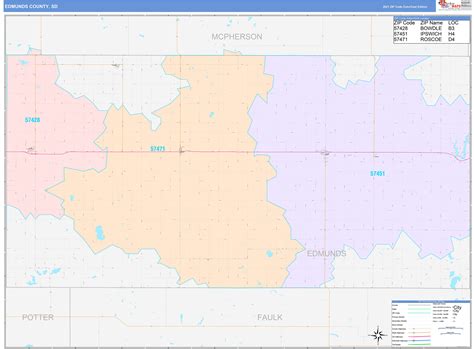 Edmunds County Sd Wall Map Color Cast Style By Marketmaps