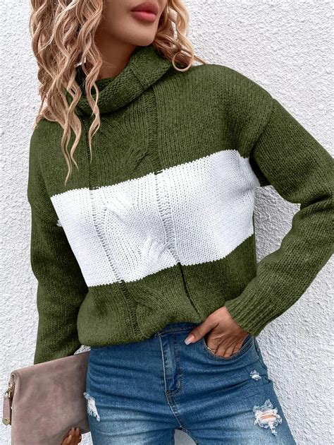 Shein Essnce Pullover Mit Farbblock Hochgeschlossenem Ausschnitt Drop