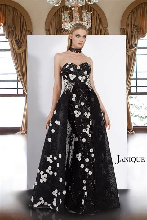 Black and white lace flower applique long gown with overlay skirt ...