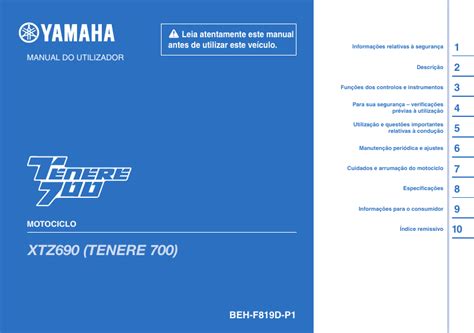 2022 Yamaha Tenere 700 Manual do proprietário PDF 108 Pages