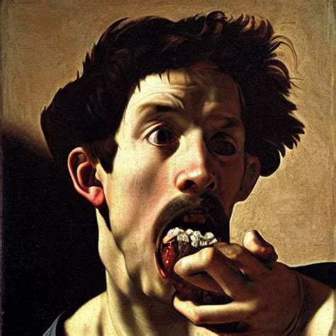 A Caravaggio Painting Of A Man Eating His Own Shadow Stable Diffusion