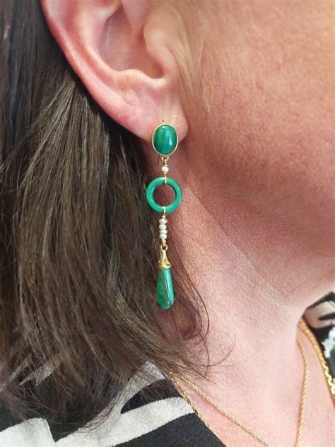 Proantic Boucles D Oreilles Pendantes Malachite Et Perles