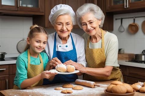 Familia Feliz Abuela Vieja Madre Suegra Y Nuera Nuera Cocina En La