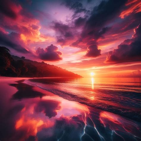premium photo colorfull sunset creates reflections