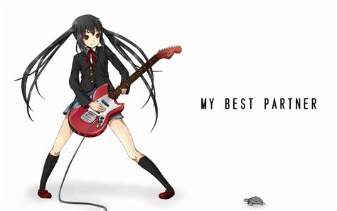 Long haired female anime character playing red electric guitar HD ...