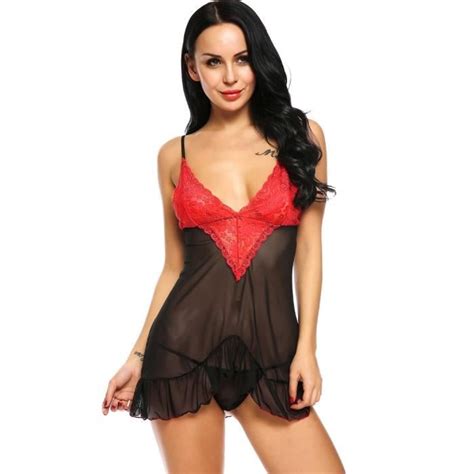 Femmes Sexy Lingerie de nuit avec G string Noir Cdiscount Prêt à Porter