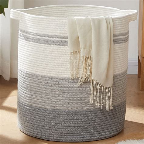 CHERISHGARD Cotton Laundry Basket Woven Rope Laundry Hamper Large 18