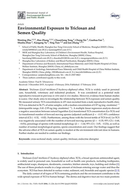 (PDF) Environmental Exposure to Triclosan and Semen Quality