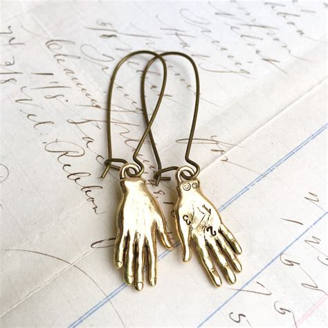 Hand Earrings Charms Gold Hand Whimsical Palmistry Fortune Etsy