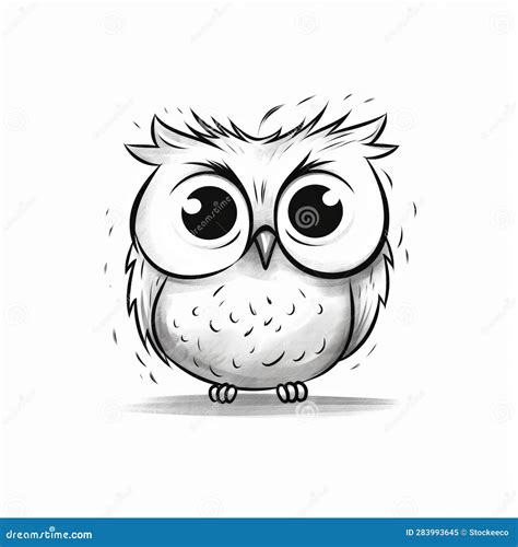 Cute Cartoon Owl with Big Eyes - Vector Doodle Sketch Illustration ...