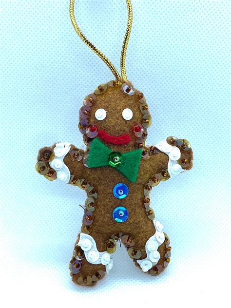 Sequined Felt Gingerbread Man Ornament Etsy