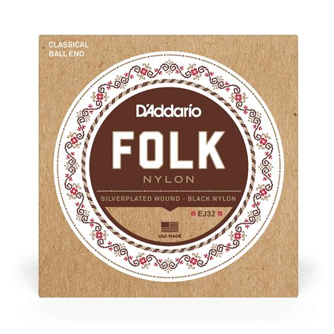 D Addario EJ32 Folk Black Nylon Strings Trebles And SP Basses Full Set