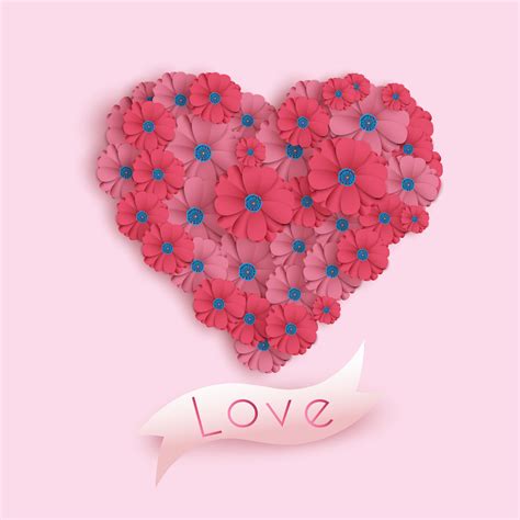 Paper Art Valentine's Day card with flowers in heart shape 692561 ...