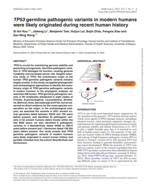 Pdf Tp Germline Pathogenic Variants In Modern Humans Were Likely