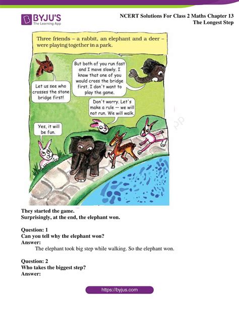 NCERT Solutions for Class 2 Maths Chapter 13 The Longest Step Free PDF