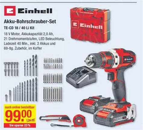 Einhell Akku Bohrschrauber Set Te Cd Li Kit Angebot Bei V Baumarkt