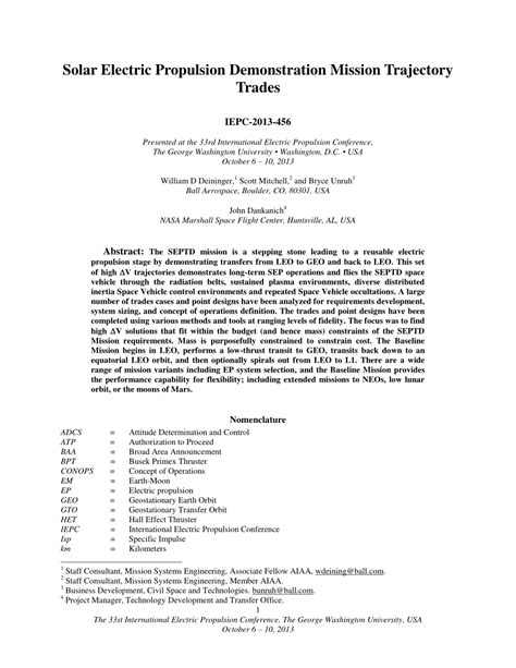 (PDF) Solar Electric Propulsion Demonstration Mission Trajectory Trades