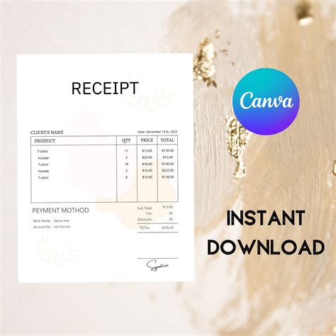 Receipt Canva Template Editable Order Receipt Form Printable Small