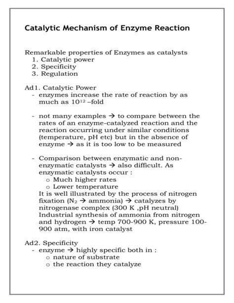 Catalytic Mechanism of Enzyme Reaction