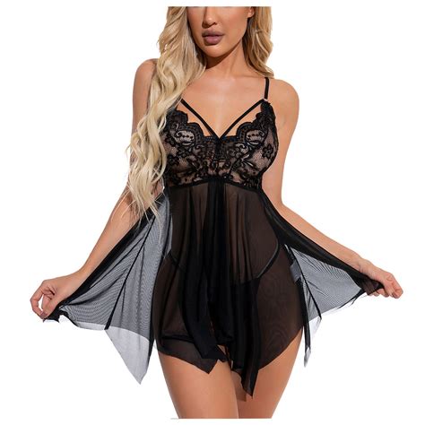 Byoimud Women S Lingerie Set Piece Deep V Plush Lace Halter Nighty