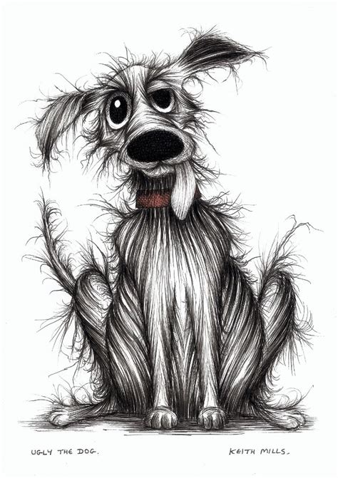 Ugly The Dog By Keith Mills Original Ink Drawing Dog Greeting Cards