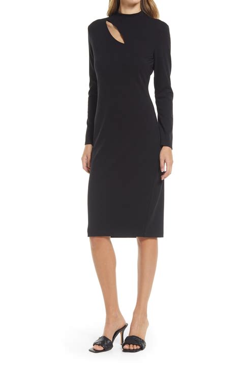 Halogen Halogen Cutout Ponte Long Sleeve Midi Dress Black Editorialist