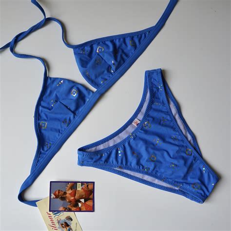 90s Blue High Cut Triangle Bikini Set Vintage Deadstock Etsy